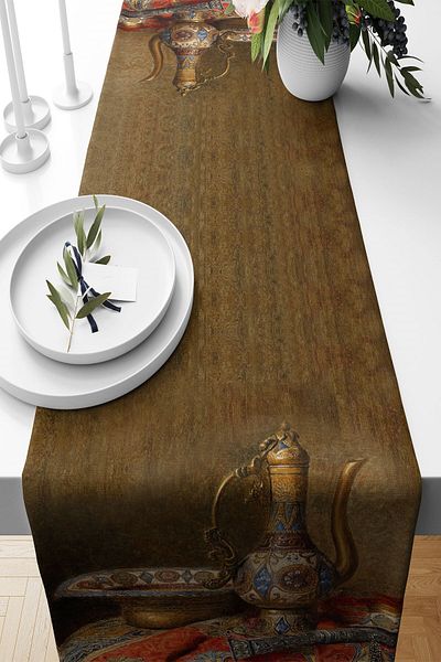 Pelangi Ethnic Patterned Brown Runner - Stain Resistant Fabric, Living Room Kitchen Table, Different Ranir Models