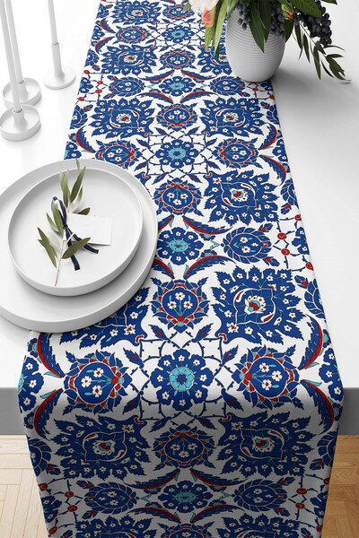 Pelangi Stain Resistant Blue Tile Patterned Runner - Different Ranir Models f...