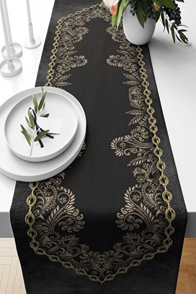 Pelangi قماش أسود أنيق ومانع للتآكل لغرفة المعيشة والمطبخ - مع تفاصيل ذهبية