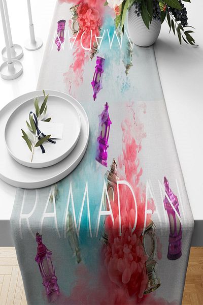 on the clouds Țesătură colorată rezistentă la pete cu Ramadan scris - Aleer de masă pentru bucătărie pentru sufragerie