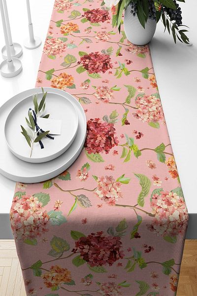 on the clouds Pink Floral Pattern Stain Runner - Ανθεκτικό ύφασμα, για τραπέζι σαλονιού και κουζίνας