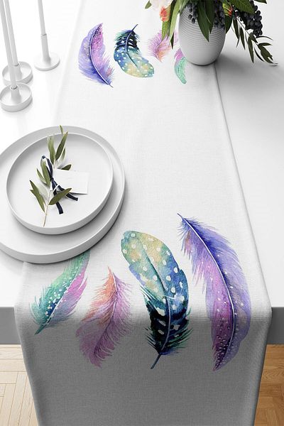 on the clouds Πολύχρωμο Feather Printed Stain Runner - Διαφορετικά μοντέλα για τραπέζι κουζίνας σαλονιού
