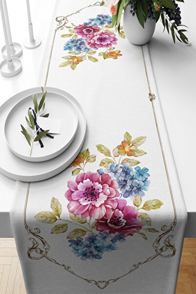 Pelangi Renkli Çiçekler Desenli Leke Tutmaz Kumaş Salon Mutfak Masa Değişik R...