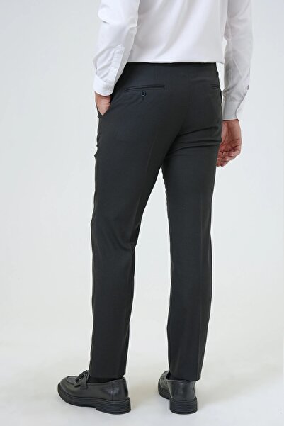 SÜVARİ Stretchy Slim Fit Black Men's Fabric Trousers