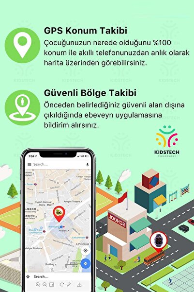 Kidstech Çocuklar İçin GPS Konum BTK Kayıtlı Sim Kartlı Çocuk Takip Ortam Dinleme Kameralı Q20 Akıllı Saat