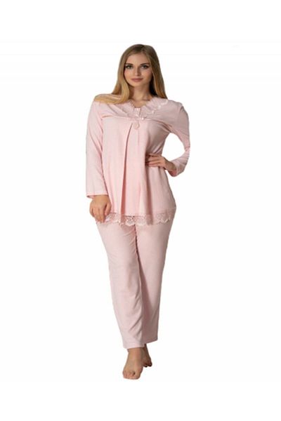 Effort Pijama طقم بيجامة نسائي وردي بأكمام طويلة من Effort، ثوب نوم، ثوب نوم للحوامل، طقم مكون من 4 قطع 4036