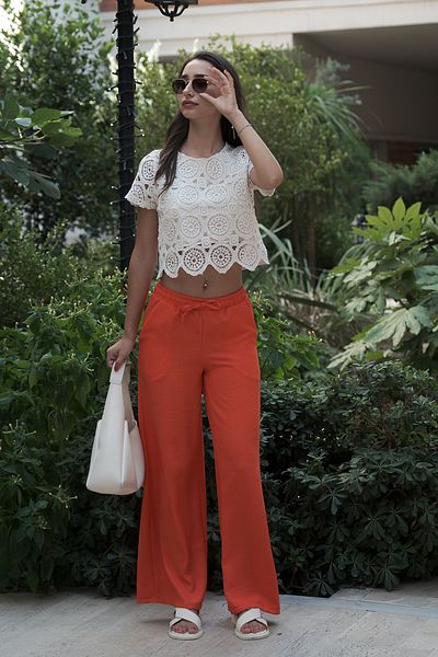 jöns since 1997 Women's Linen Trousers - Wide Leg, Pockets and Elastic Waist