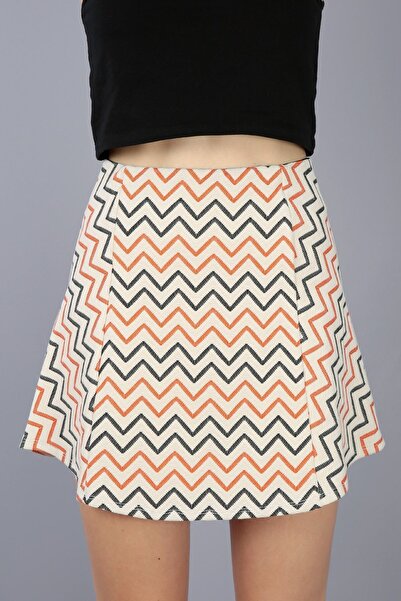 Kallisto Patterned Mini Length Skirt with Elastic Waist