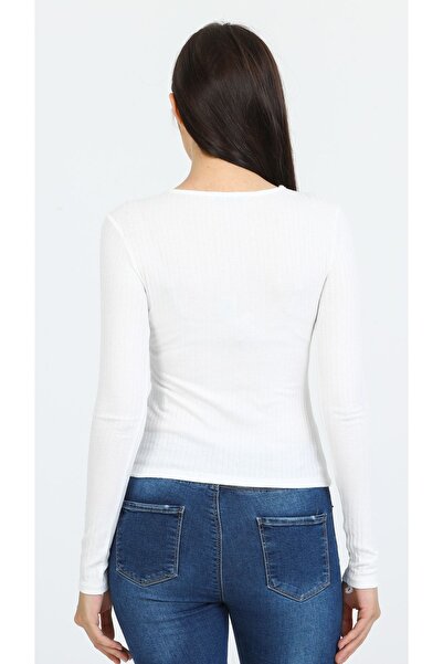 Kallisto Λευκή μακρυμάνικη μπλούζα με λεπτομέρεια