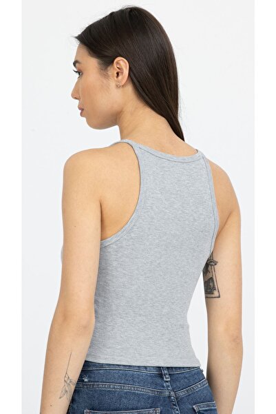 Kallisto Πλεκτό εσώρουχο Crop με γιακά γκρι μελανζέ με ραβδώσεις