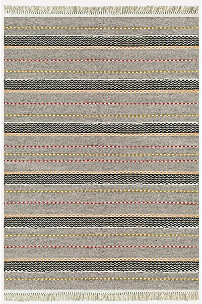kilim home Βαμβακερό χαλί κιλίμ με ρίγες σε 33 αποχρώσεις του γκρι, με μοντέρ...
