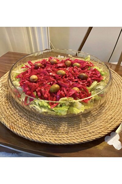 Ramo's El Yapımı Cam Büyük Salata Kasesi Linea Gövde Sunum Çanak 24x6.5 Cm