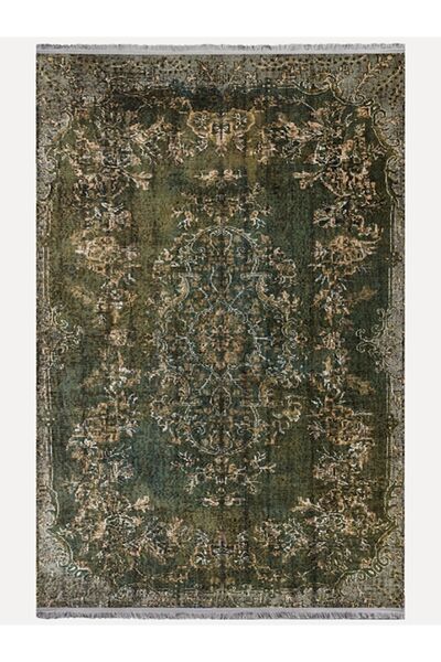 kilim home Yeşil tonlarında klasik vintage modeli pamuk dokuma saçaklı yakanabil