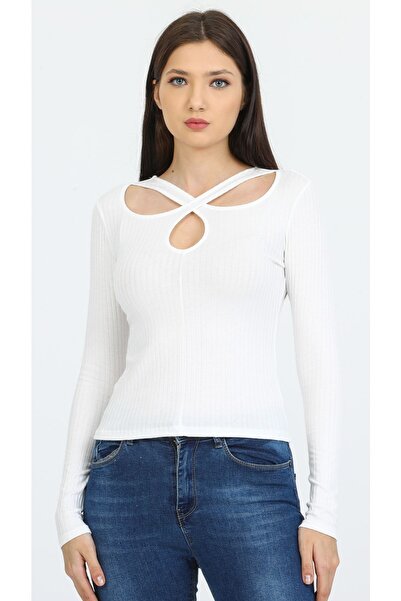 Kallisto Λευκή μακρυμάνικη μπλούζα με λεπτομέρεια