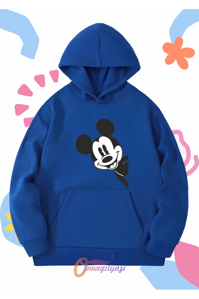 oneagılyazı Crvena dječja majica sa kapuljačom i velikim Mickey Mouse uzorkom