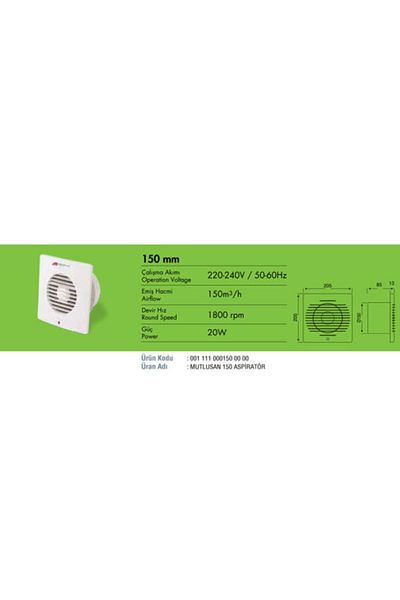 Mutlusan White Aspirator 1800 Rpm 20w 150 mm