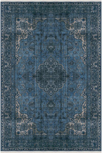 kilim home Mars Serisi Lacivert Eskitme Antika Desen Kaymaz Taban Şönil Halı