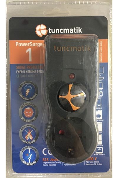 Tunçmatik Single Surge Protected Socket Black Color