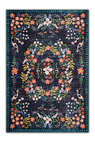 kilim home Mars 2184 Lacivert Botanik Floral Çiçeksi Modern Ve Country Stil D...
