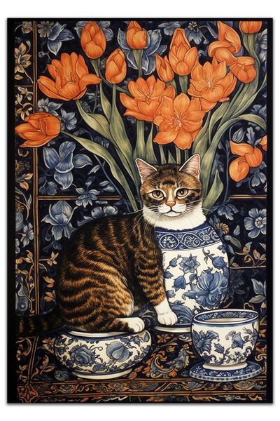 kilim home Mars 160 Kedi ve Blue Blanc Tema Etnik Deseni Dokuma Taban Halı