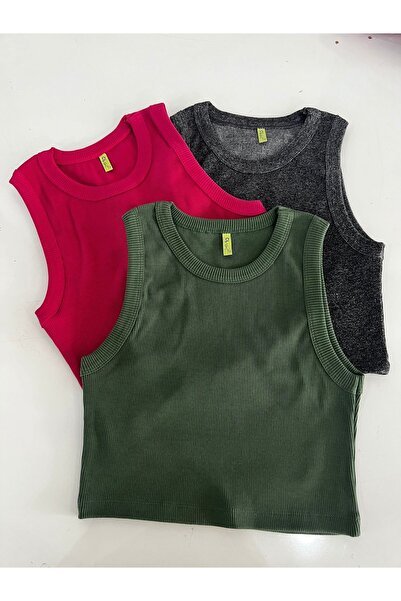 VELROBE Bluză tricotată tricotată pentru femei, 3 piese, cu nervuri, 100% bum...