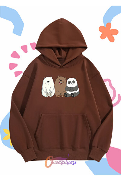 oneagılyazı سويت شيرت للأطفال للجنسين - مطبوع عليه دببة، مقاس كبير بغطاء للرأس