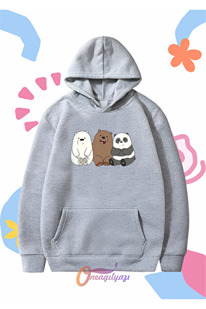 oneagılyazı سويت شيرت للأطفال للجنسين - مطبوع عليه دببة، مقاس كبير بغطاء للرأس