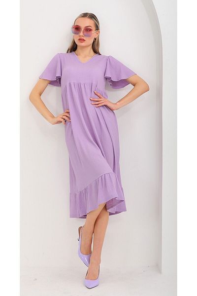 DEVRİMAY TEKSTİL Rochie de vară pentru femei Wrap Butterfly Sleeve Liliac