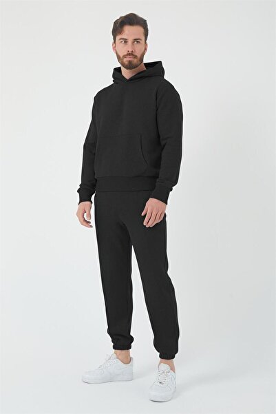 CMZ COLLECTİON Ανδρικό σετ φόρμας σε μαύρο χρώμα με κουκούλα και ελαστικές τσ...