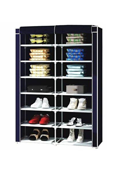 Teknor 2 Bölmeli Metal Profilli Bez Dolap Ayakkabilik Kırmızı - Lacivert- Bej