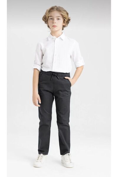 OKULCUBABA Тъмносиви еластични детски панталони за училище - удобни, с двойни...