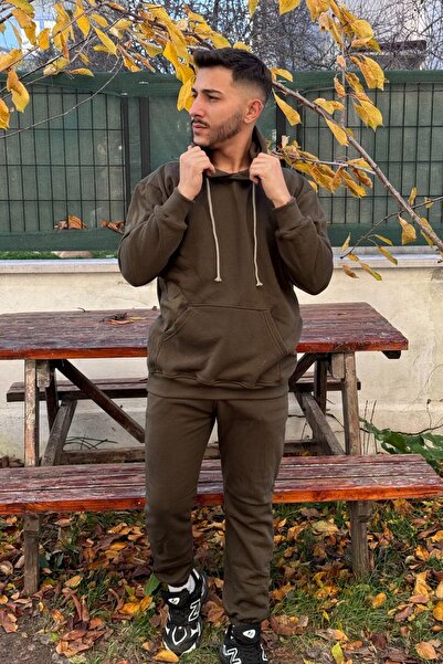 YAKAMEL Ανδρικό σετ αθλητικής φόρμας με ψηλόμεση κουκούλα - 3 κλωστές με ραφές