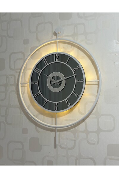 Pey Aksesuar Metal Camlı Duvar Saati (60X80 CM BÜYÜK BOY) Işıklı Gerçek Cam B...