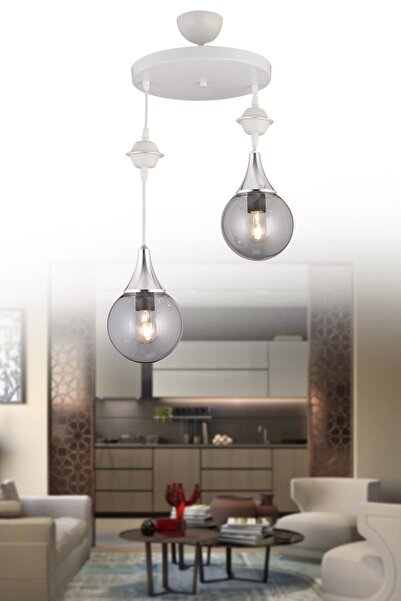 Genel Markalar Sarkıt Tepsi Beyaz 2'li Füme Glop Camlı Krom Aşağı Bakan Lüks ...