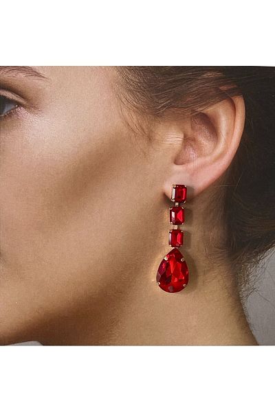 Rupen Kraft Stylish Large Baguette Drop Stone Red Evening Dress Dangle Earrings