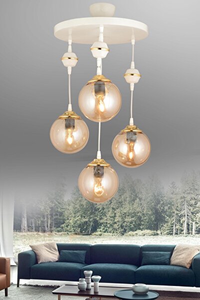 Genel Markalar Sarkıt Tepsi Beyaz 4'lü Bal Glop Camlı Aşağı Bakan Lüks Avize