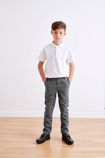 OKULCUBABA Сиви еластични детски панталони за училище - удобен дизайн за сред...