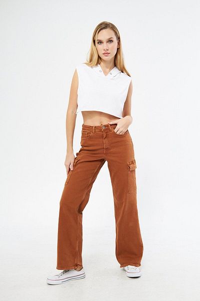 Kutaf Pantaloni cargo pentru femei cu talie înaltă Jean