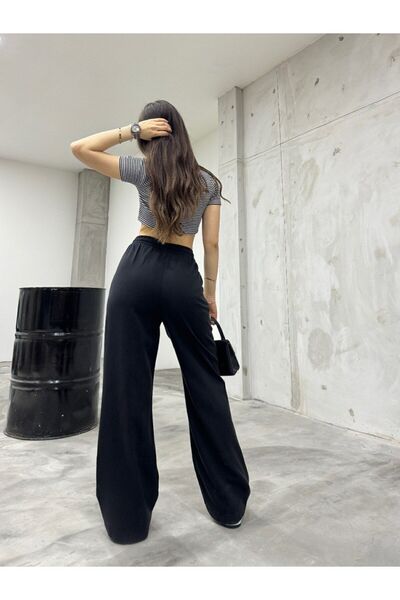 BİKELİFE Women's Linen Waist with Rubber Tie-Up High Waist Loose Fit Pants