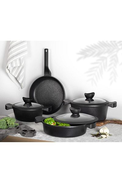 Aryıldız Montana 7 Piece Cookware Set Black