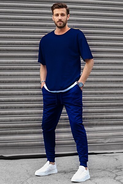 CMZ COLLECTİON Ανδρικό σετ φόρμας πιτζάμας σε μπλε ναυτικό χρώμα, με κοντό μα...