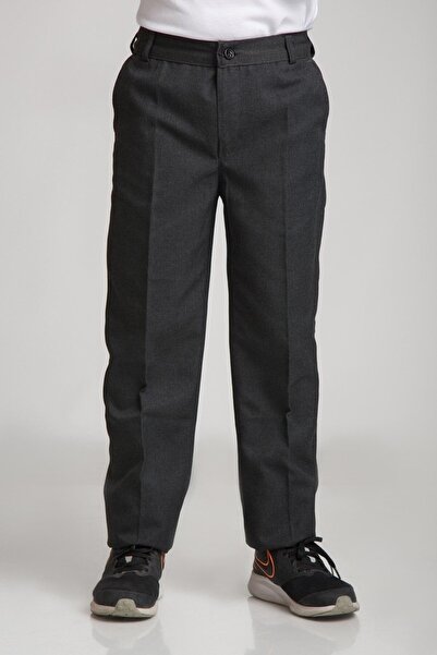 OKULCUBABA Pantaloni școlari de liceu, gri închis, țesuți, de sezon, pentru b...