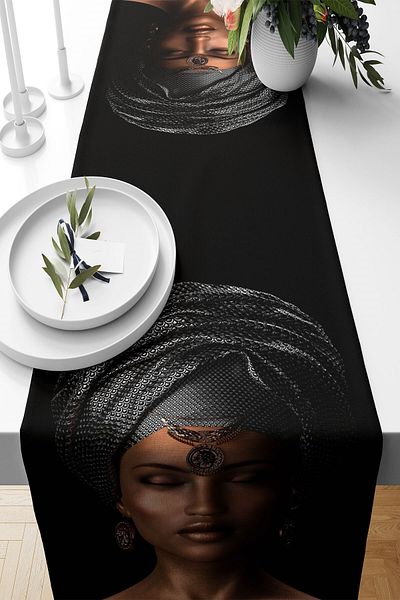 Pelangi Black Ranir Models - Women's Patterned Stain Resistant Fabric, Living Room Kitchen Table Runner