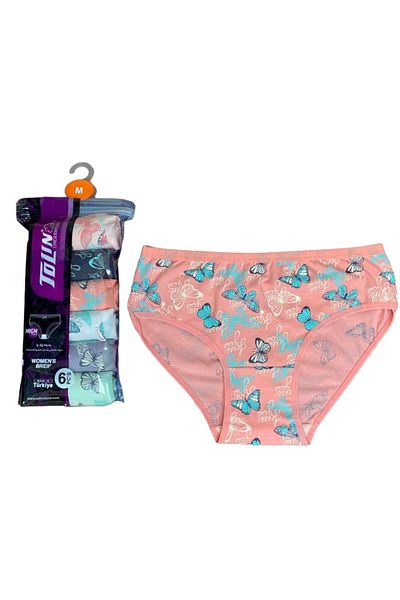 TOLIN Σετ 6 γυναικεία εσώρουχα Cotton-Lycra - Πετσέτα με στάμπα, μεσαία μέση 2276166