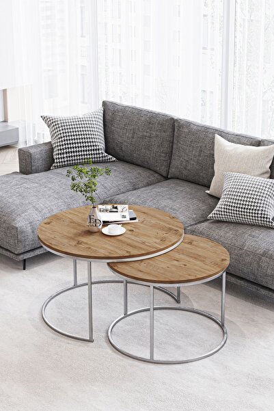 ED Efelez Design Orta Sehpa , Paris 2'li Orta Sehpa Takımı , Gümüş Metal - At...