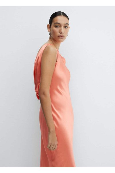 MANGO Woman Satin Satin Dress - Open Back Design