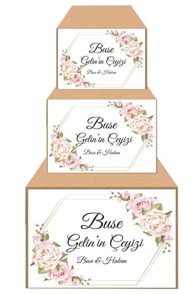 printiks Zarif Yumuşak Çiçekli Düğün Çeyiz Koli Etiketi 10 Adet A4 Ebat Baskı...