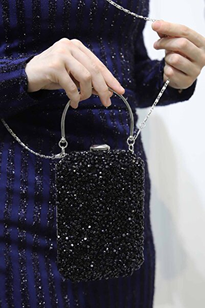 ROZA CANTA Γυναικείο βραδινό φόρεμα Black Stone Νυχτερινή τσάντα γάμου