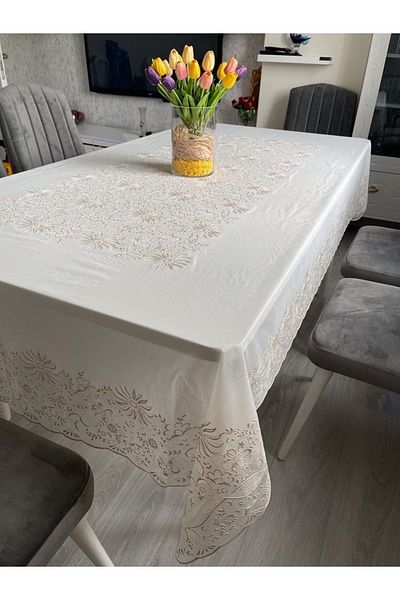 LİMAY Водоустойчива, с дантелен вид, с възможност за избърсване, с възможност за пране, първокласна PVC покривка за маса