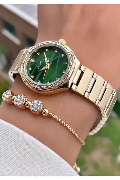 Homies Yellow Silver Colored Waterproof Women's Wristwatch and Bracelet Gift